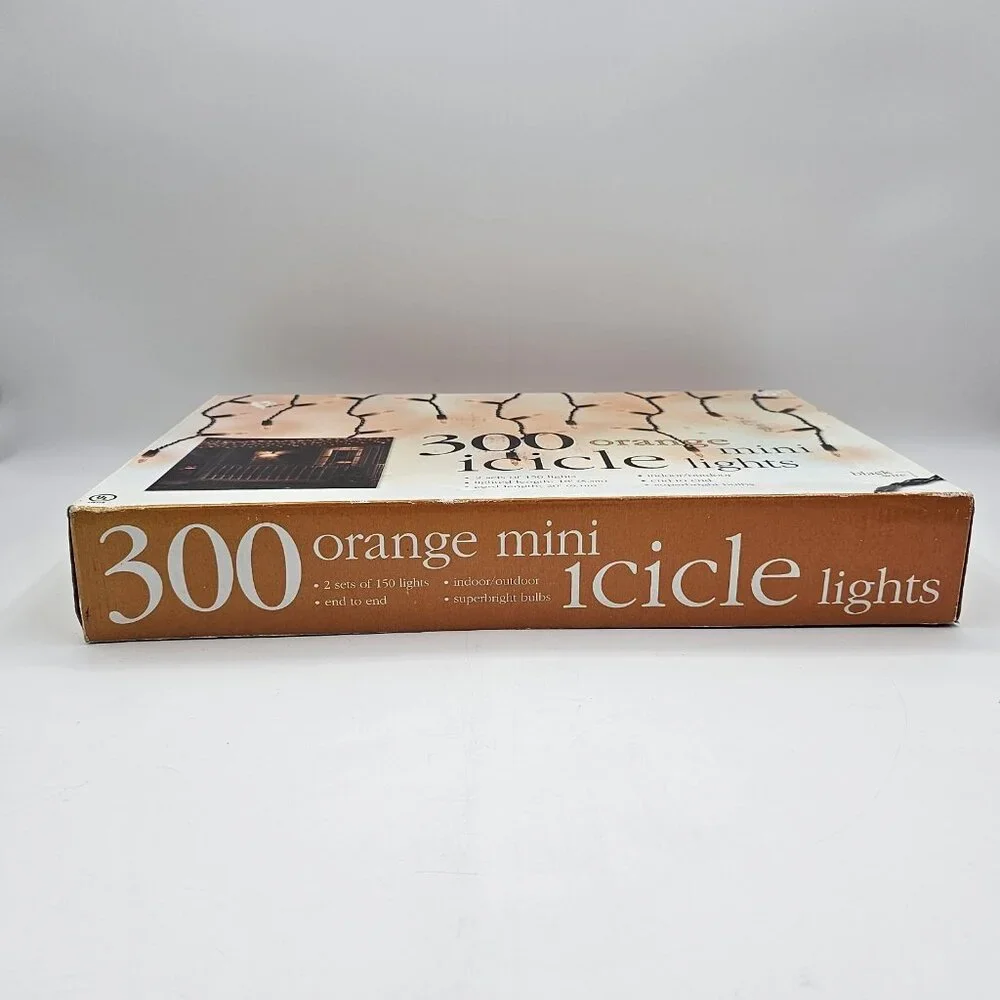 Orange Mini Icicle Christmas Lights 300 Mini Bulbs Indoor Outdoor 18 in OPEN BOX